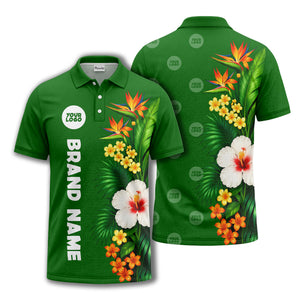 bird of paradise & hibiscus floral polo shirt for men