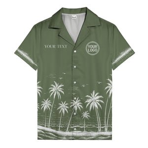 black and white palm trees & seagulls coastal scene hawaiian shirt