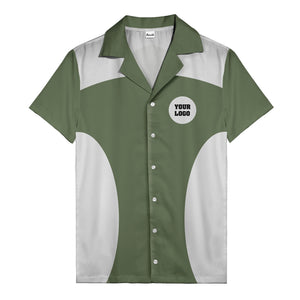 black silver geometric bowling hawaiian shirt with custom logo patch