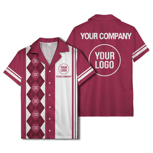 black white argyle stripes & custom logos golf hawaiian shirt