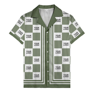 black white checkerboard barcode logo customizable hawaiian shirt