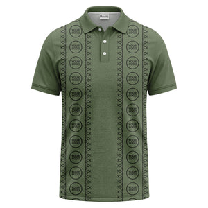 black white fish symbol repeat pattern golf polo shirt