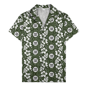 black & white hibiscus monstera custom logo hawaiian shirt for men