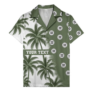 black & white palm tree repeat & custom logo hawaiian shirt for men