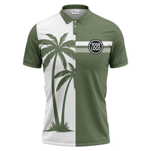 black white palm trees & stripes modern hawaiian polo shirt