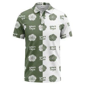 black white rose repeat custom logo monochrome polo shirt