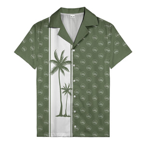 black white vertical palm trees & custom logo repeat hawaiian shirt