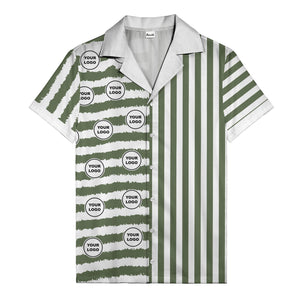 bold black-white stripe & circular logo hawaiian shirt