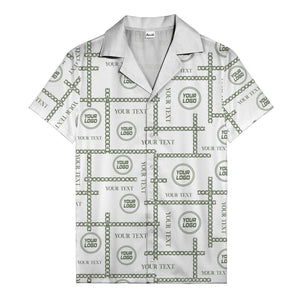 chain link grid custom logo text monochrome black white hawaiian shirt