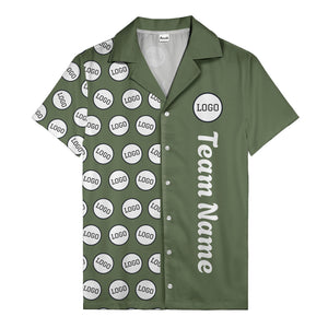 circle logo columns & team name text graphic black white hawaiian shirt