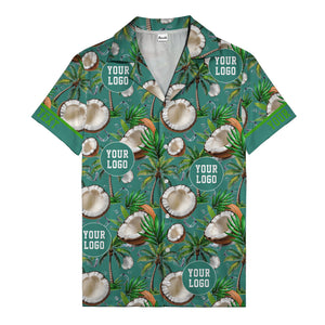 coconut palms & ice cubes on black beach photo hawaiian shirt for men