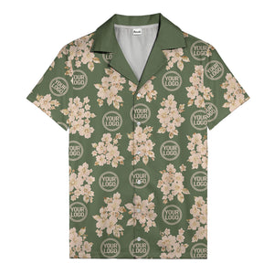 cream floral bouquets & gold circular logos watercolor hawaiian shirt