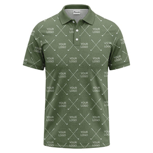 crossed golf clubs & logo repeat graphic polo shirt for men