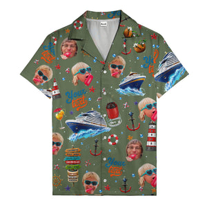cruise ship faces & cocktail signs cartoon hawaiian shirt