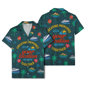 cruise ship & palm fronds watercolor vacation memories hawaiian shirt