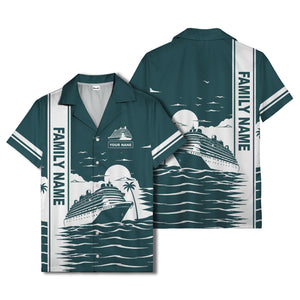 cruise ship silhouette sunset palm trees hawaiian shirt