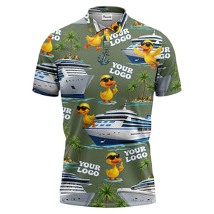 cruise ship & sunglasses ducks cartoon islands polo shirt for men