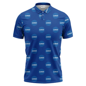 custom color logo polo shirt | bold branded repeating pattern
