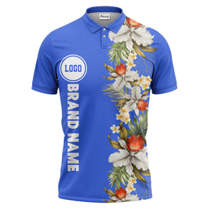 custom color tropical floral polo shirt | orchid & plumeria exotic all-over print