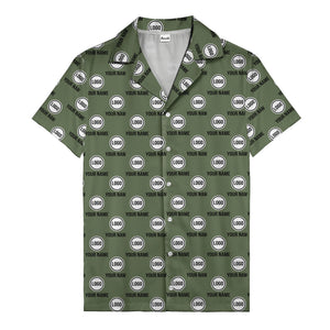 custom logo & name repeat pattern black hawaiian shirt for men