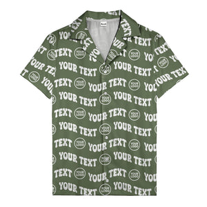 custom logo & repeat text black hawaiian shirt for men