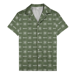 custom logo & text repeat pattern black hawaiian shirt for men