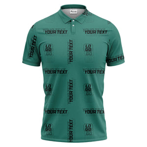custom logo & text repeat pattern black polo shirt for men