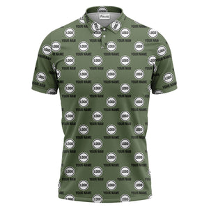 custom name & logo repeat circle pattern black polo shirt