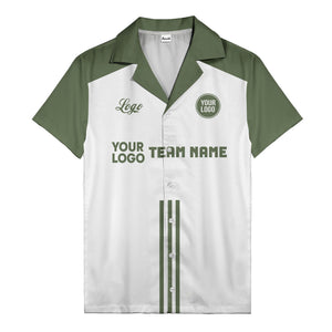 customizable black white bowling team logo & name hawaiian shirt for men
