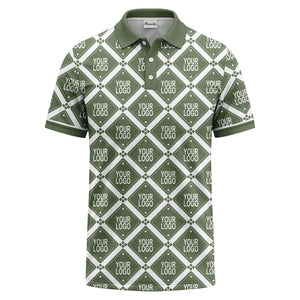 diamond grid logo repeat all over print polo shirt