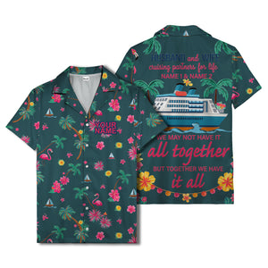 flamingo sailboat hibiscus palm watercolor hawaiian shirt