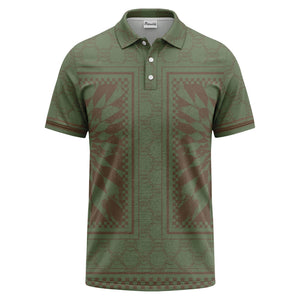 geometric palm leaves checkerboard border polo shirt