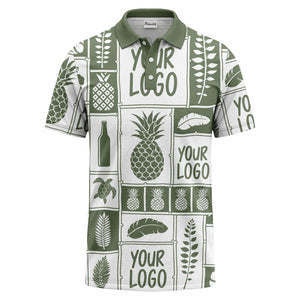 graphic pineapple & palm leaf repeat polo shirt for men