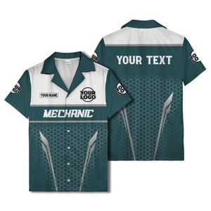 hexagon mechanic logo grid hawaiian shirt for automotive pros