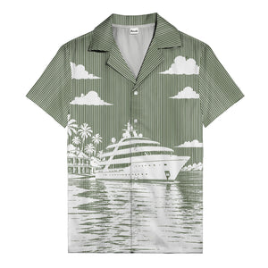 luxury yacht & palm trees tropical beach scene hawaiian shirt