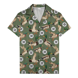 mallard ducks in flight hawaiian shirt with custom logo repeat pattern men's
