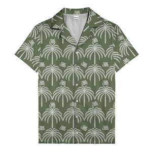 monochrome palm tree & custom logo repeat hawaiian shirt for men