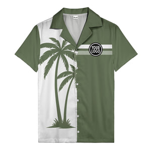 monochrome palm tree silhouette & stripe hawaiian shirt for men