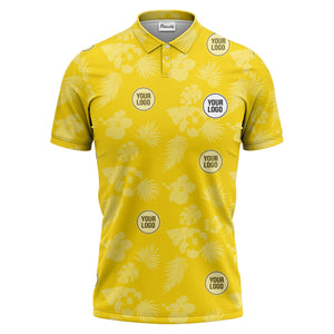 illustrated monochrome tropical flowers and leaves polo shirt for men
