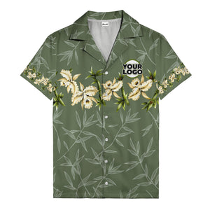 orchid & bamboo photoreal black hawaiian shirt