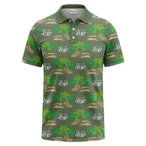 palm trees island scene repeat graphic polo shirt for men