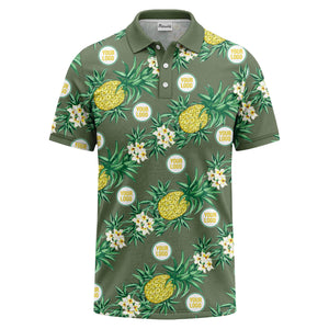 pineapple plumeria repeat pattern black polo shirt for men
