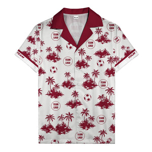 soccer balls & palm trees island repeat black white hawaiian shirt