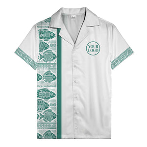 tribal fish & geometric border black white hawaiian shirt for men