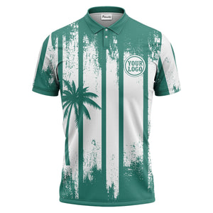 vertical striped palm trees grunge texture polo shirt for men