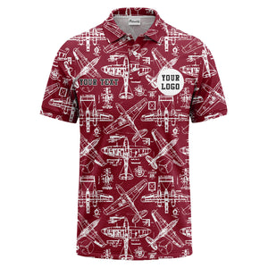 vintage airplane blueprint sketches propeller wings polo shirt for men