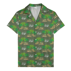 vintage palm tree oasis with monogrammed logo repeat hawaiian shirt
