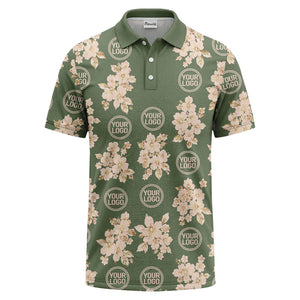 watercolor cherry blossom custom logo repeat polo shirt in black