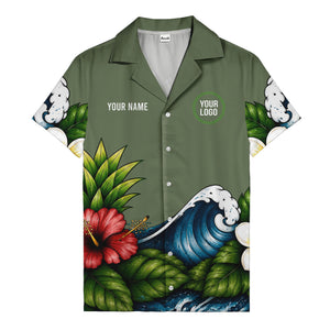 watercolor ocean waves hibiscus blooms palm leaf hawaiian shirt for men
