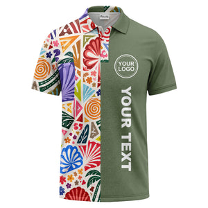 watercolor palm leaves swirls custom geometric all over print polo shirt